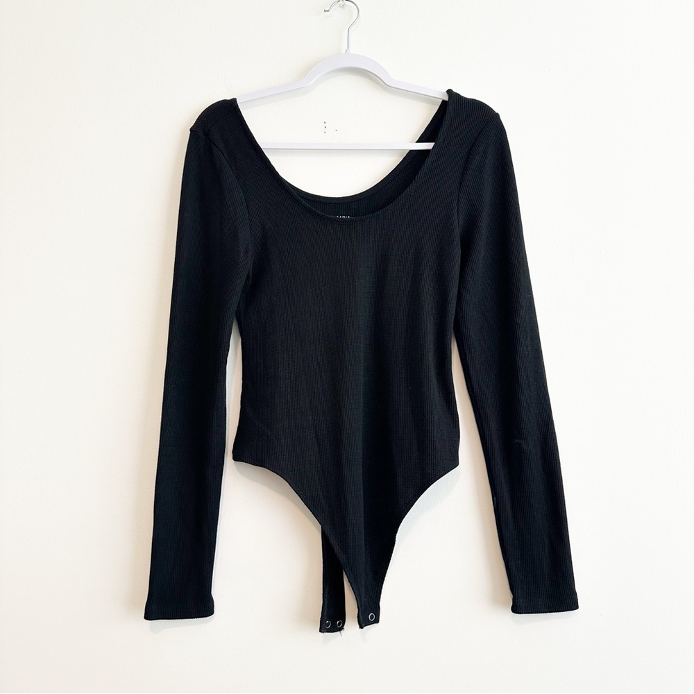 American Eagle | Black Waffle Knit Long Sleeve Bodysuit Size Large